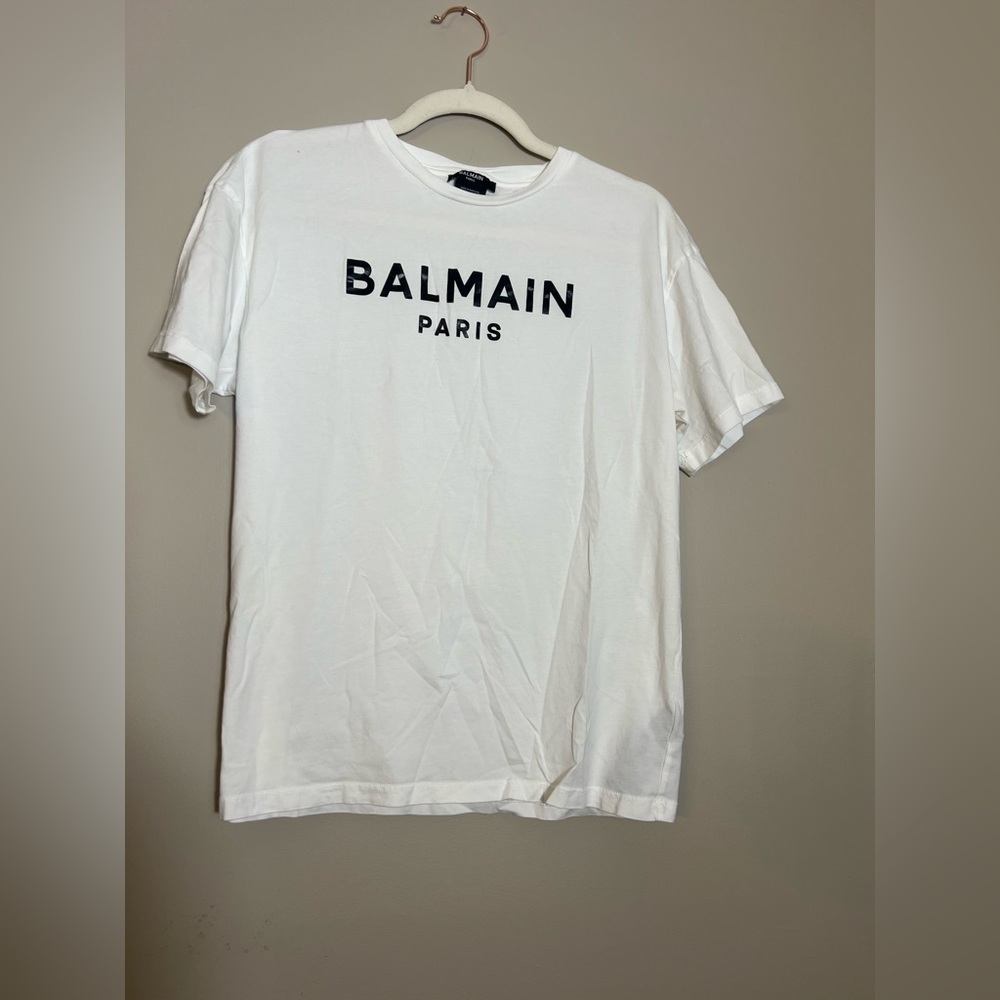Balmain White Tee with Black Logo